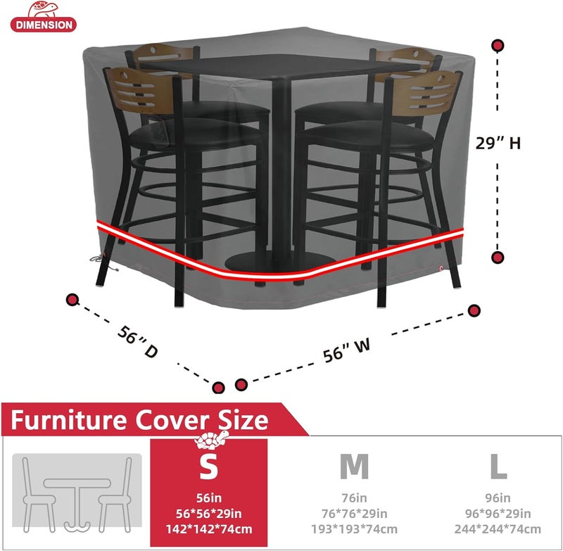 Turtle Life Patio Furniture Sets Cover, Heavy Duty Square Durable Waterproof Outdoor UV Resistant Anti-Fading Dining Table Chairs Furniture Cover, Black, 56"L x 56"W x 29"H - Image 2