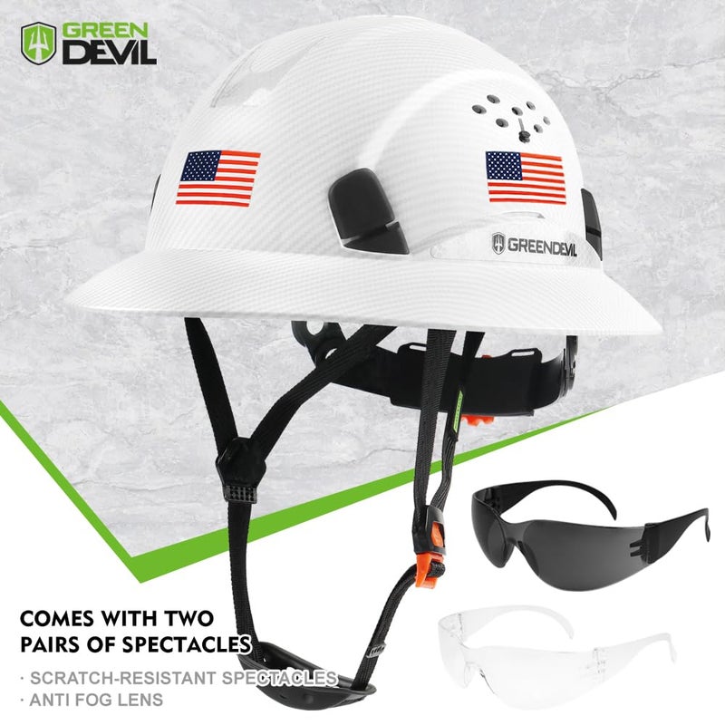 GREEN DEVIL Full Brim Hard Hat Vented Construction Safety Helmet OSHA Approved Cascos De Construccion Work Hardhat for Men&Women 6 Point Adjustable Ratchet Suspension Custom Pattern Design - Image 2