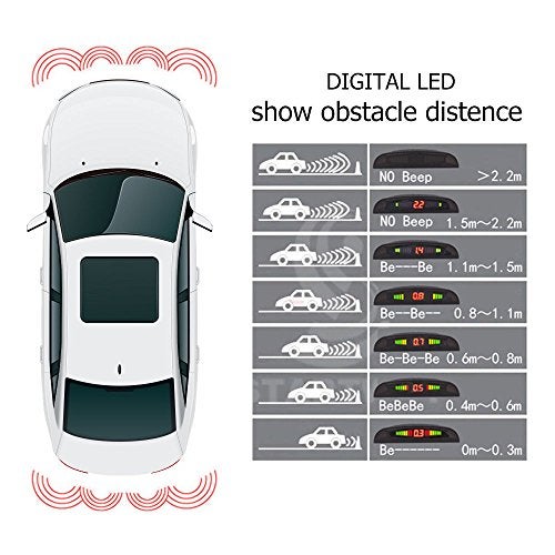 Maso Car Reverse Backup Radar System - MASO LED Display Parking Assistants Double CPU Security Reversing Parking Radar Sensor Car Vehicle with 4 Sensors Alarm Buzzer Reminder Safe Driving - Image 2