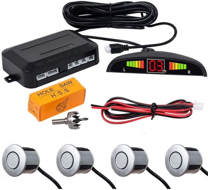 Maso Car Reverse Backup Radar System - MASO LED Display Parking Assistants Double CPU Security Reversing Parking Radar Sensor Car Vehicle with 4 Sensors Alarm Buzzer Reminder Safe Driving - Image 1