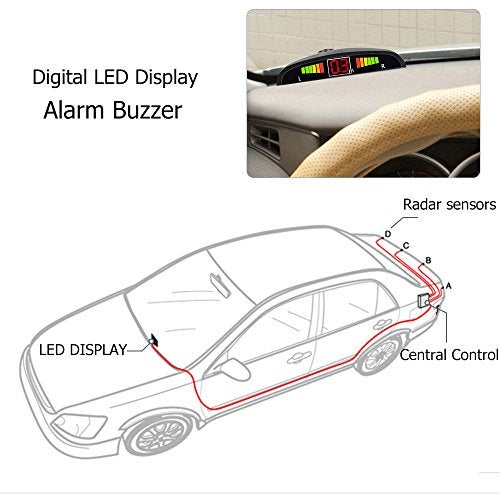Maso Car Reverse Backup Radar System - MASO LED Display Parking Assistants Double CPU Security Reversing Parking Radar Sensor Car Vehicle with 4 Sensors Alarm Buzzer Reminder Safe Driving - Image 3