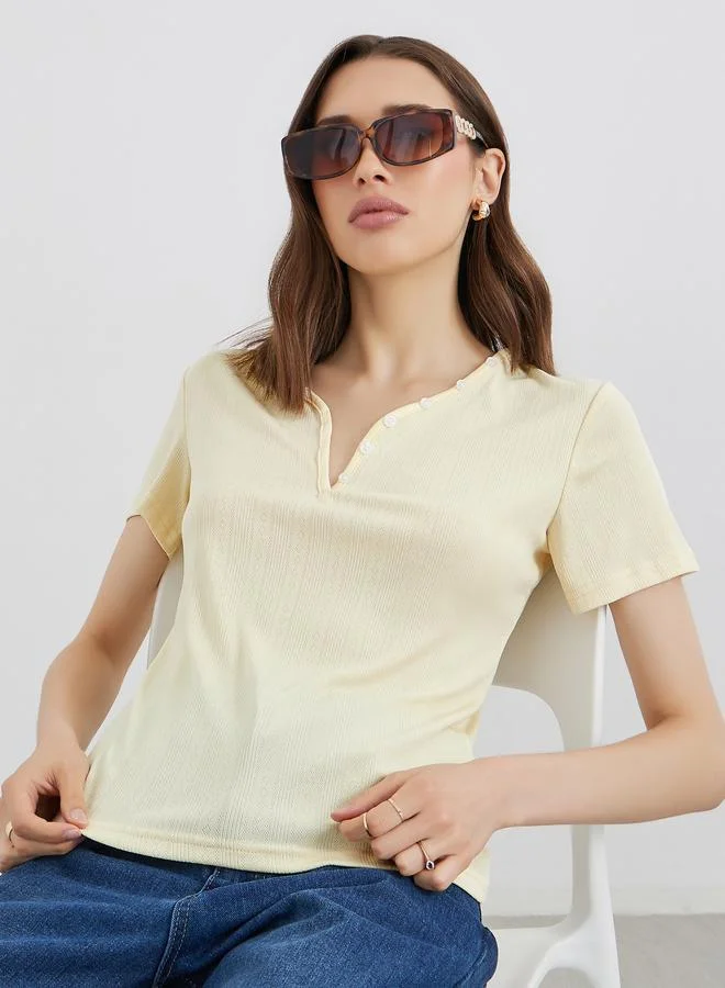 Take Two Take Two Yellow Knit Top with Short Sleeves