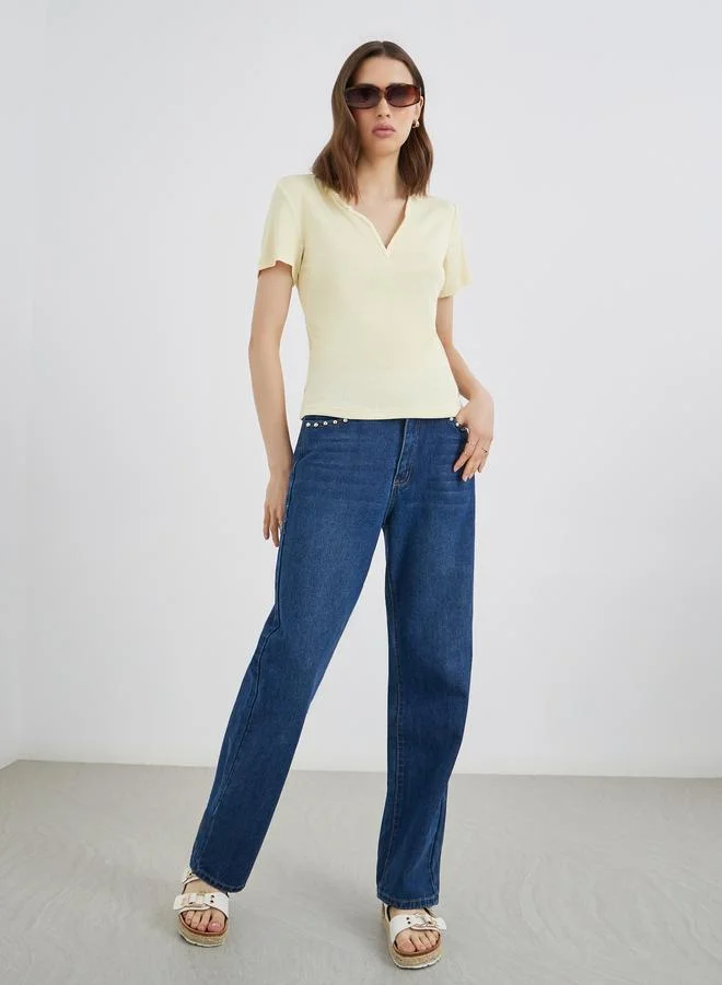 Take Two Take Two Yellow Knit Top with Short Sleeves