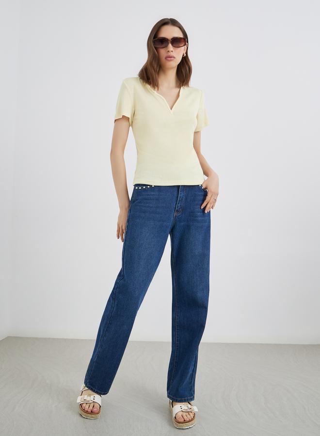 تايك تو بلوزة محبوكة بأكمام قصيرة - Image 2