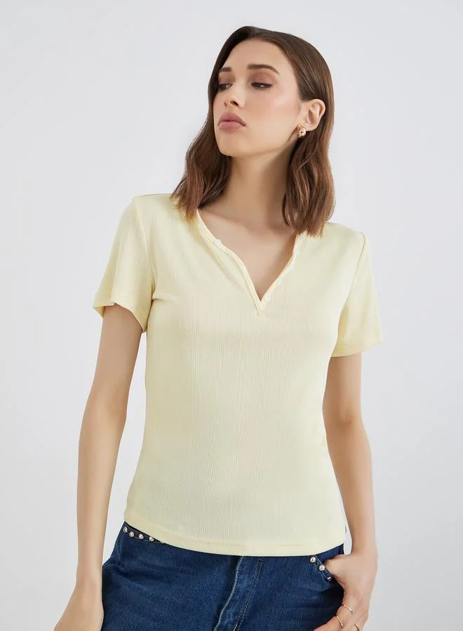 Take Two Take Two Yellow Knit Top with Short Sleeves