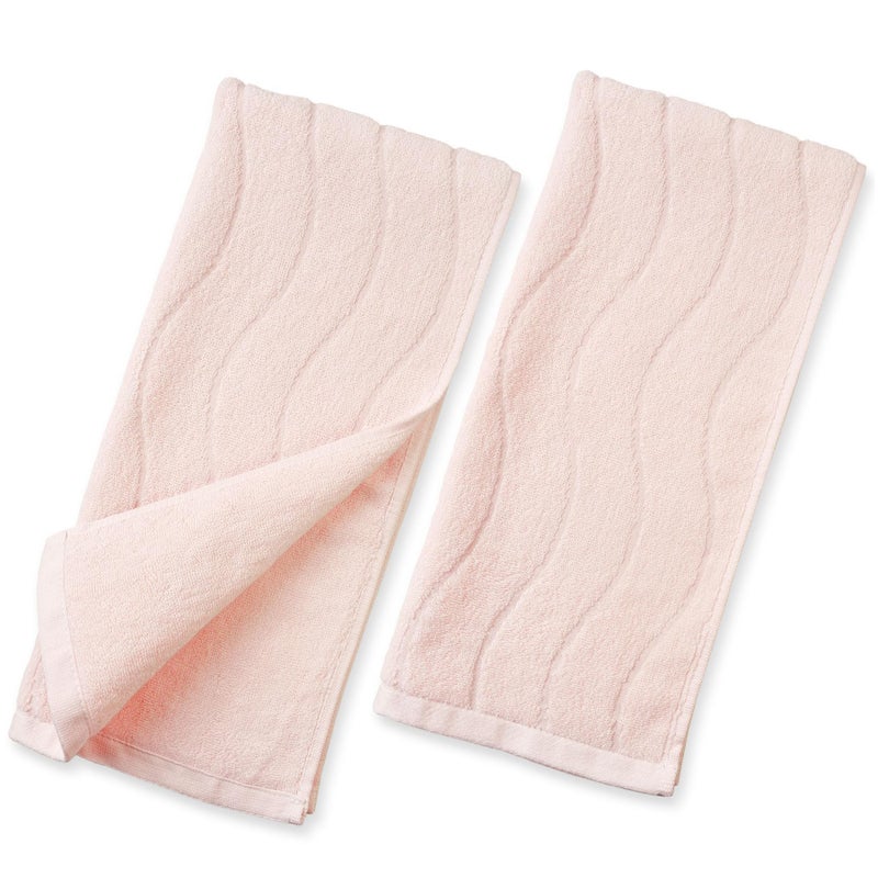 Jacquotha 2-Piece Hand Towels for Bathroom with Wavy Striped Jacquard, Premium Quick Dry Spa Face Towels 13"x29", Blush Pink - Image 1