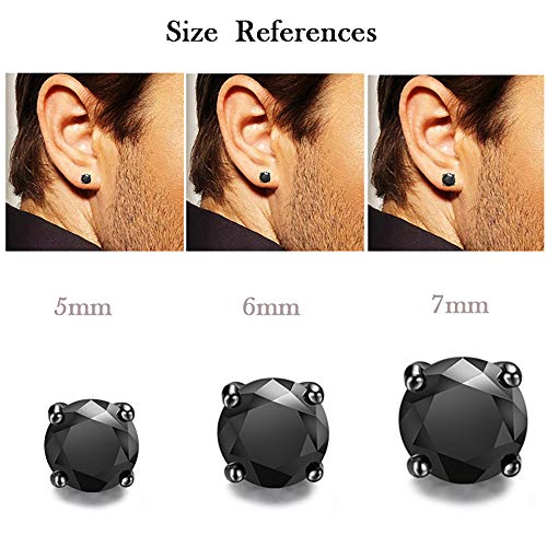 Tarsus Black Cubic Zirconia Earrings Black Stud Earrings for Men Combo 6mm - Image 5