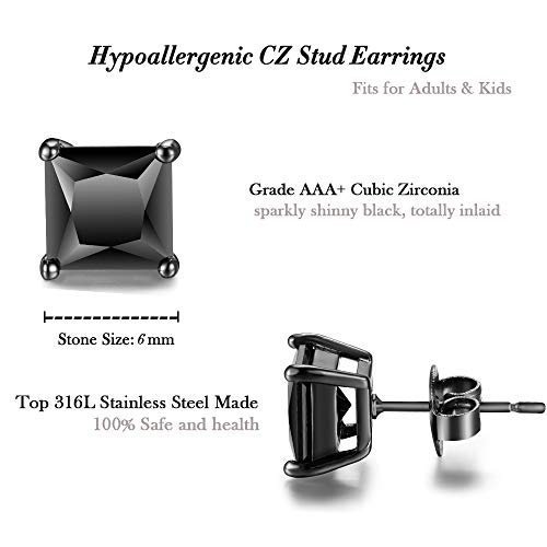 Tarsus Black Cubic Zirconia Earrings Black Stud Earrings for Men Combo 6mm - Image 4