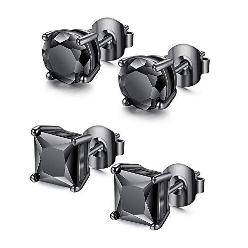 Tarsus Black Cubic Zirconia Earrings Black Stud Earrings for Men Combo 6mm - Image 2