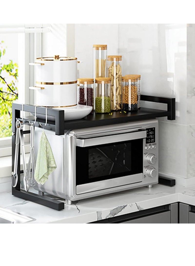 Scrolls Expandable Microwave Oven Rack 2 Tier Carbon Steel Microwave Shelf Stand with 6 Hooks, Height Adjustable Kitchen Countertop Organizer Toaster Bakers Rack  - Image 3