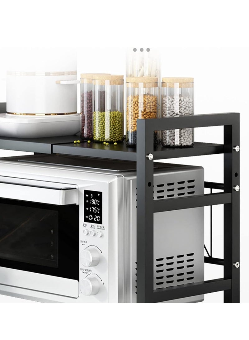 Scrolls Expandable Microwave Oven Rack 2 Tier Carbon Steel Microwave Shelf Stand with 6 Hooks, Height Adjustable Kitchen Countertop Organizer Toaster Bakers Rack  - Image 2