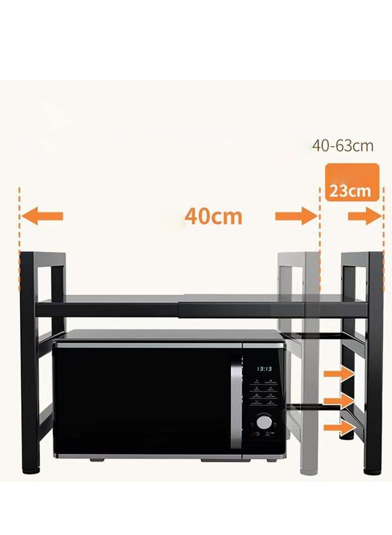 Scrolls Expandable Microwave Oven Rack 2 Tier Carbon Steel Microwave Shelf Stand with 6 Hooks, Height Adjustable Kitchen Countertop Organizer Toaster Bakers Rack  - Image 4