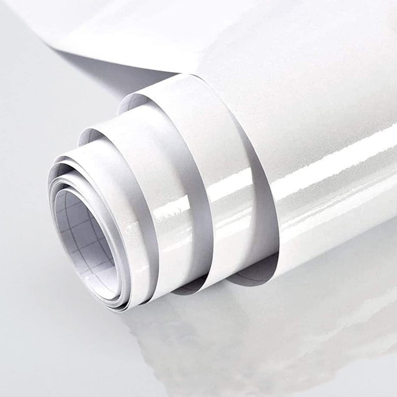 WISDOM Wall Stickers Pure White Vinyl Wallpaper Renovation Furniture Decorative Film Waterproof Stickers for Kitchen Backsplash Home Decor Rolls (1 Feet x 4 Feet_2Pcs, White Glossy) - Image 1