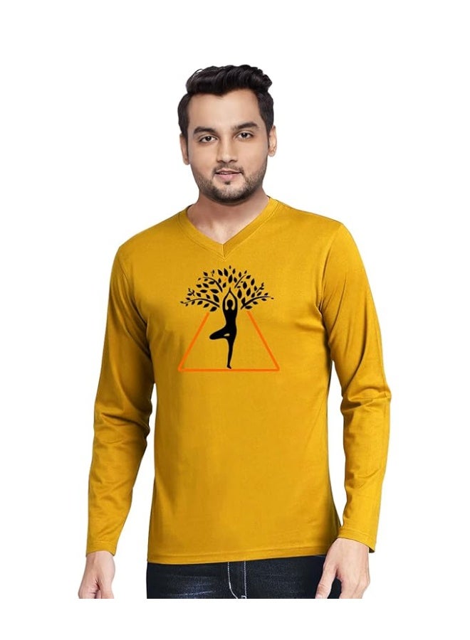 OPLU Store Men's Regular Fit Cotton Printed Tshirt,Yellow,S - Image 1
