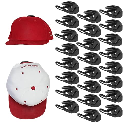 RUIPBOTE 24 Pack Adhesive Hat Hooks for Wall，Hat Rack for Baseball Caps, Hat Hangers for Wall， No Drilling，Upgraded Adhesive Hat Holder Display（Black） - Image 1