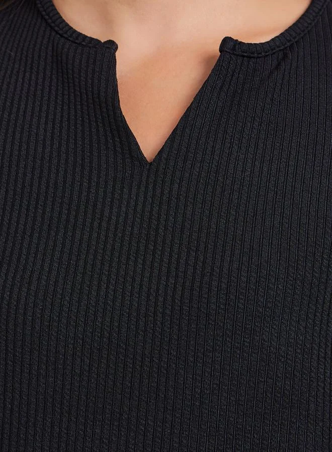 Styli Black Women Black Textured Knit Long Sleeve T-Shirt for Women | Best Price UAE