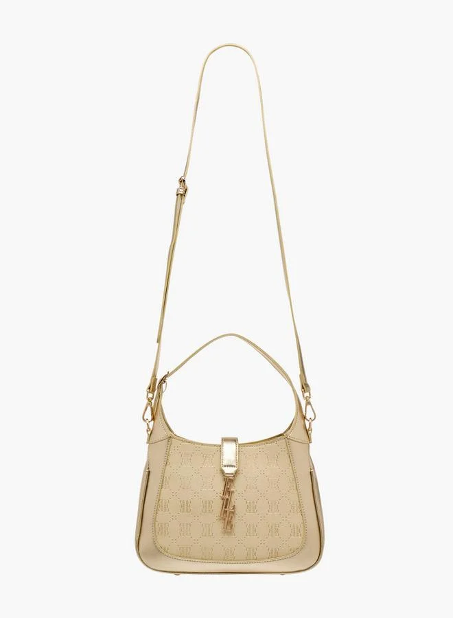 ELLE Monogram Debossed Shoulder Bag With Detachable Handle