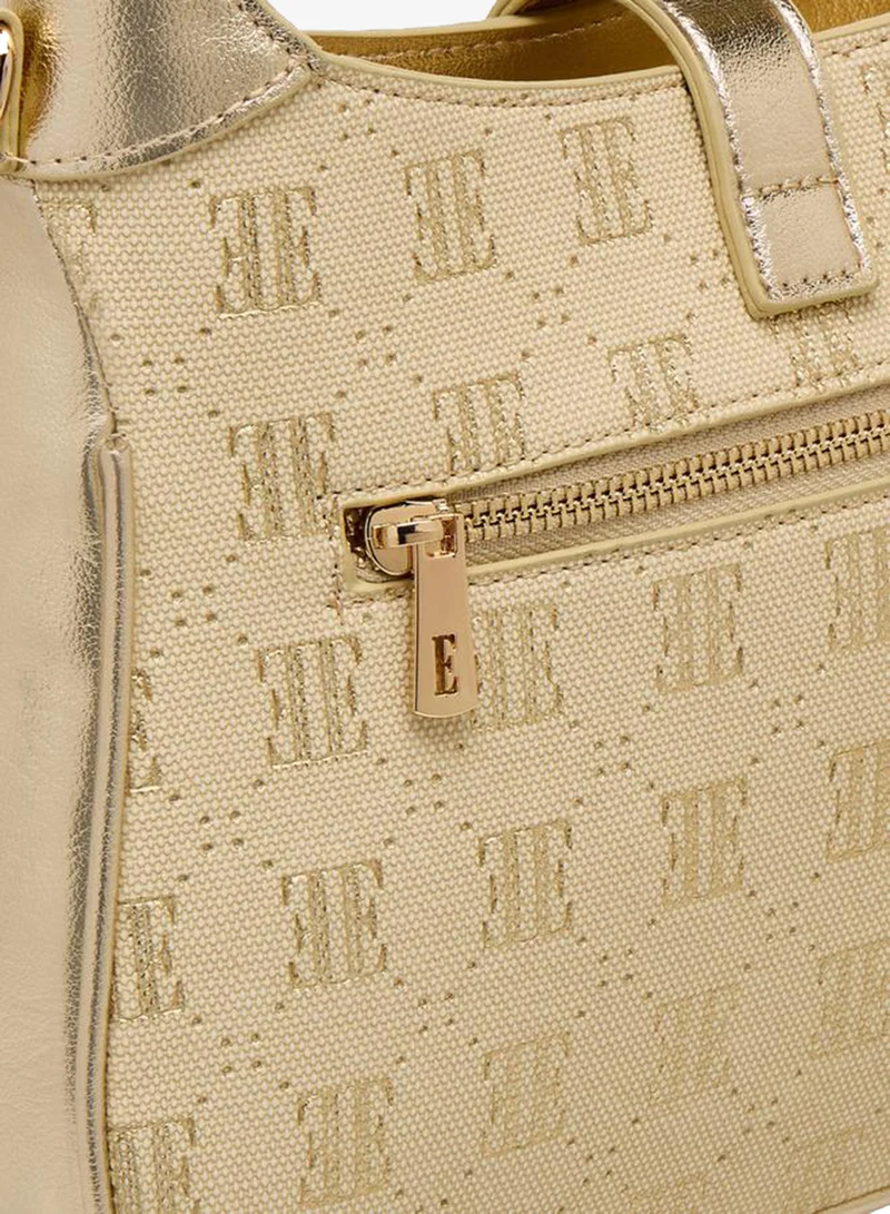 ELLE GOLD Monogram Debossed Shoulder Bag With Detachable Handle for Women | Best Price UAE