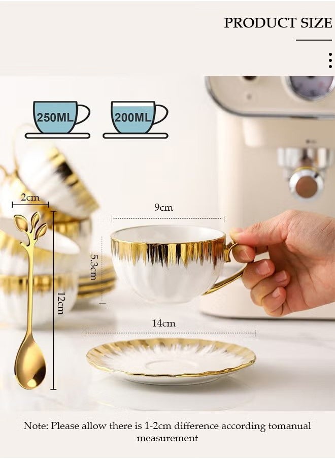 Beauenty Ceramic Tea Cups and Saucers Set, Porcelain Tea Set for Tea Party, Latte Cups and Espresso Mug for Coffee Drinks and Tea, Kitchen and Living Room Saucers Set, Ceramic Coffee Cup with Scoop for Office and Home  - Image 2
