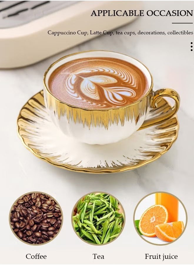 Beauenty Ceramic Tea Cups and Saucers Set, Porcelain Tea Set for Tea Party, Latte Cups and Espresso Mug for Coffee Drinks and Tea, Kitchen and Living Room Saucers Set, Ceramic Coffee Cup with Scoop for Office and Home  - Image 3