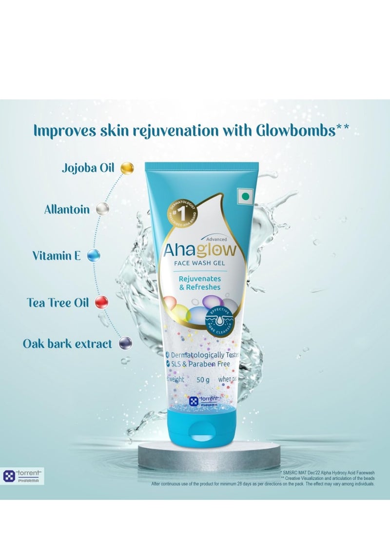 Ahaglow Advanced Face Wash Gel 50g | 1% Glycolic Acid (AHA) | Jojoba & Tea Tree Oil | Brightening, Acne Control & Gentle Exfoliating Cleanser | Torrent Pharma - Image 3