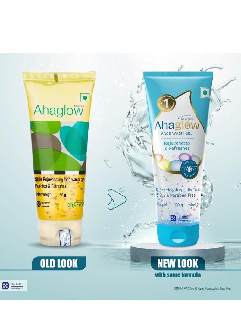 Ahaglow Advanced Face Wash Gel 50g | 1% Glycolic Acid (AHA) | Jojoba & Tea Tree Oil | Brightening, Acne Control & Gentle Exfoliating Cleanser | Torrent Pharma - Image 2