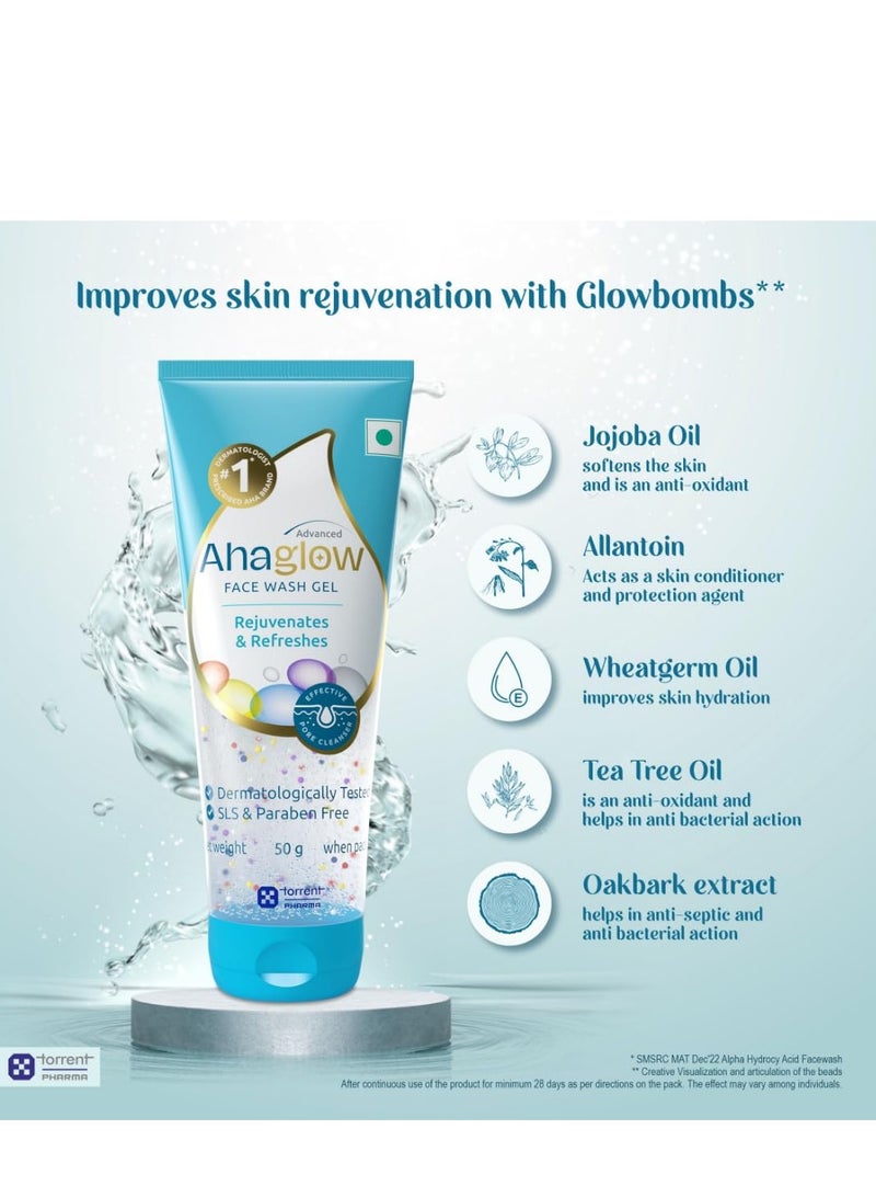 Ahaglow Advanced Face Wash Gel 50g | 1% Glycolic Acid (AHA) | Jojoba & Tea Tree Oil | Brightening, Acne Control & Gentle Exfoliating Cleanser | Torrent Pharma - Image 4