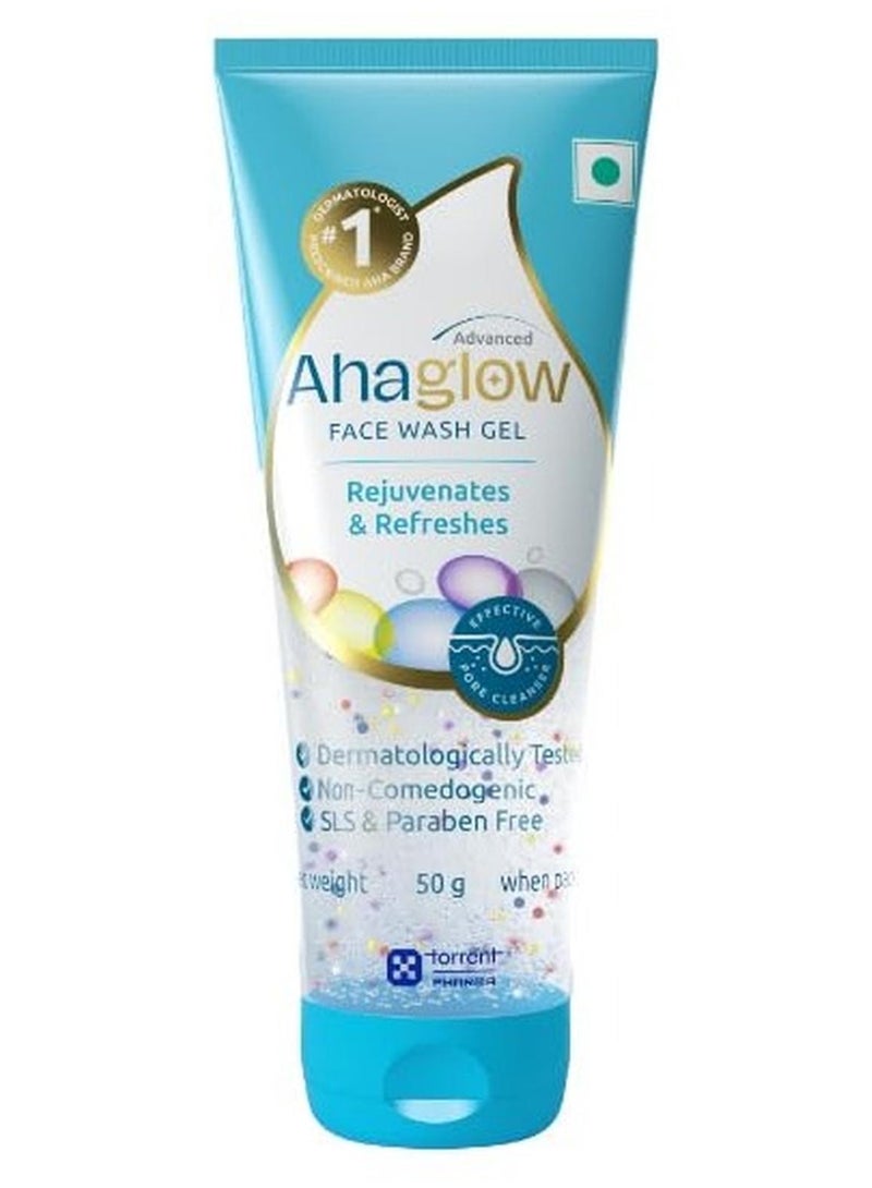 Ahaglow Advanced Face Wash Gel 50g | 1% Glycolic Acid (AHA) | Jojoba & Tea Tree Oil | Brightening, Acne Control & Gentle Exfoliating Cleanser | Torrent Pharma - Image 1