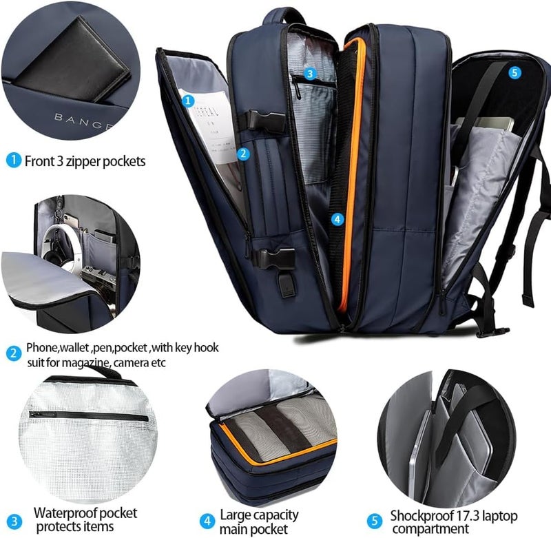 Red Lemon Titan Ultrafit Plus Bange Series 15.6-Inch Laptop Backpacks for Men and Women 45L Outdoor and Camping 3In1 Office Bags,Travelling,Backpack (with Bottle Holder), Blue - Image 2
