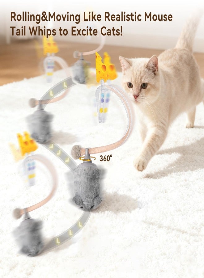 Migipaws Interactive MigiMouse Cat Toy 360° Rolling & Spin with Wiggling Tail for Indoor Cats Smart Motion Sensor, Realistic Squeak, Rechargeable Plush Kitten Toy(Grey) - Image 2