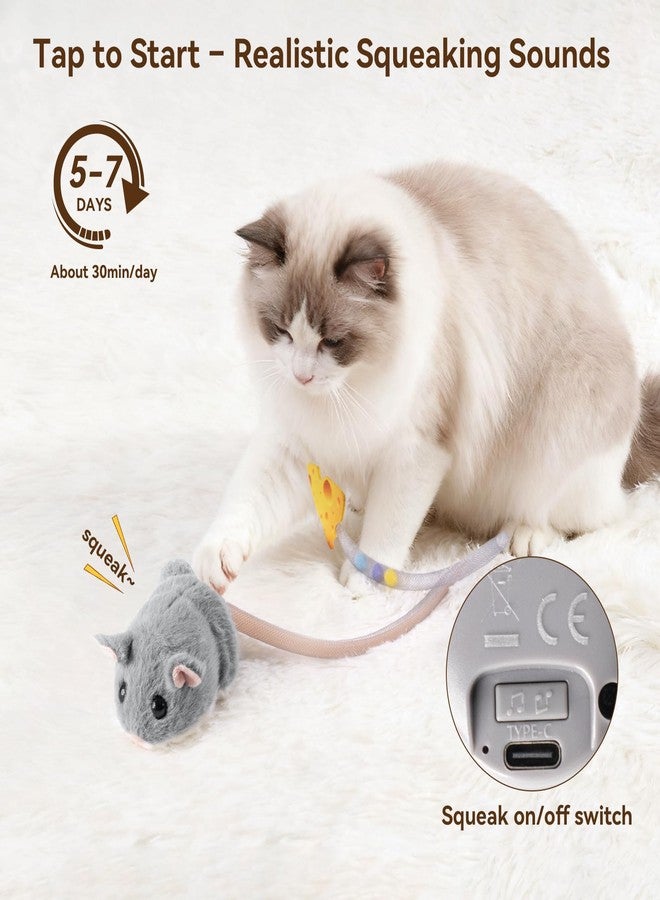 Migipaws Interactive MigiMouse Cat Toy 360° Rolling & Spin with Wiggling Tail for Indoor Cats Smart Motion Sensor, Realistic Squeak, Rechargeable Plush Kitten Toy(Grey) - Image 3