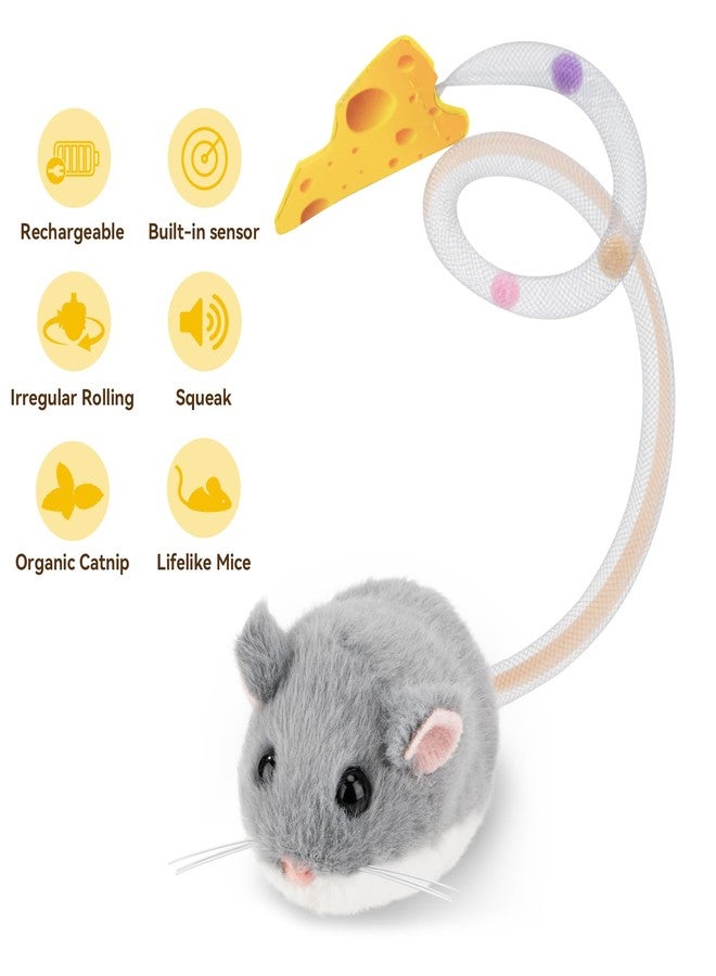 Migipaws Interactive MigiMouse Cat Toy 360° Rolling & Spin with Wiggling Tail for Indoor Cats Smart Motion Sensor, Realistic Squeak, Rechargeable Plush Kitten Toy(Grey) - Image 4