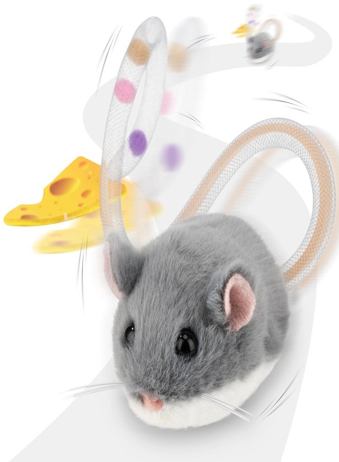 Migipaws Interactive MigiMouse Cat Toy 360° Rolling & Spin with Wiggling Tail for Indoor Cats Smart Motion Sensor, Realistic Squeak, Rechargeable Plush Kitten Toy(Grey) - Image 1