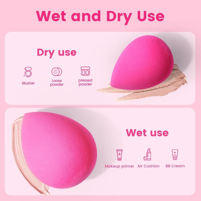 BEAKEY Large, Mini and Standard Makeup Sponges Trio Set with Soft and Bouncy Touch, Beauty Sponges Blender in Rose Pink for Powder, Cream and Liquid Blending - Image 5
