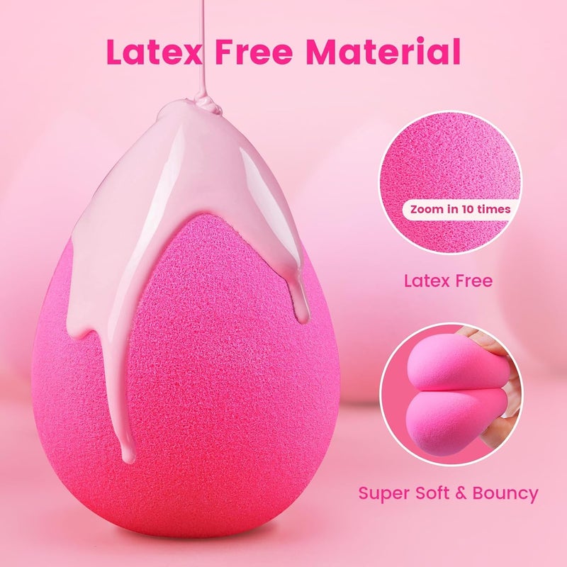 BEAKEY Large, Mini and Standard Makeup Sponges Trio Set with Soft and Bouncy Touch, Beauty Sponges Blender in Rose Pink for Powder, Cream and Liquid Blending - Image 3