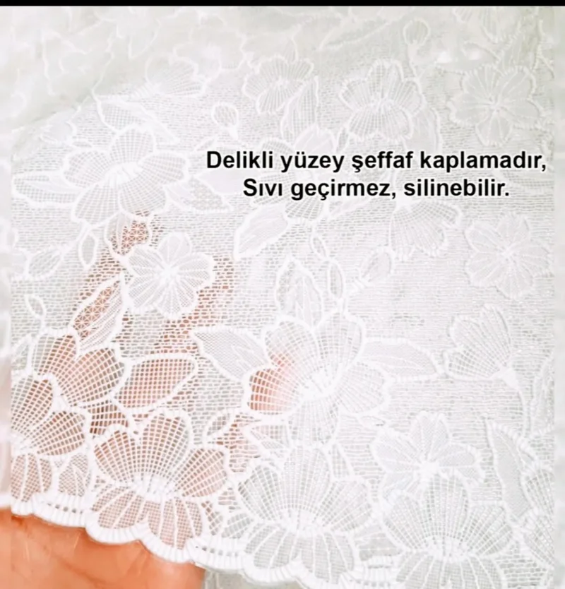 ستايل Round Lace Look PVC Oilcloth Kitchen Tablecloth Liquid Proof Wipeable / Size: 152 cm. White