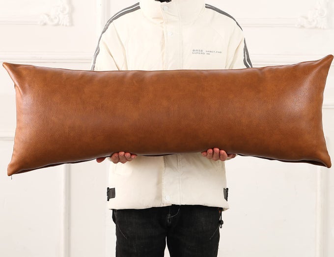 Decorative Lumbar Throw Pillow Covers 14 x 40Premium Faux Leather Long Pillow Covers Cushion Case for Farmhouse Sofa Couch Bed LivingroomModern BohoVegan Brown