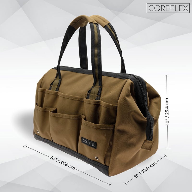 Coreflex 14 inch Wide-Mouth Tool Bag, Gear Bag, Multiple Purpose - for Plumbers, Electricians, Handymen also good for daily use, office use and camping. (Tan) - Image 3