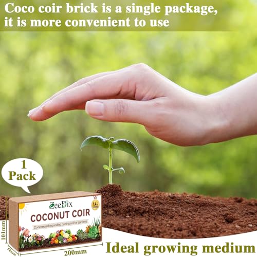 ZeeDix Compressed Coco Coir Brick for Plants, Premium Coconut Coir Bricks Potting Soil Mix, Natural Coconut Husk Coco Peat Brick with Low EC and pH Balance for Gardening Plants Flower Herbs - Image 3