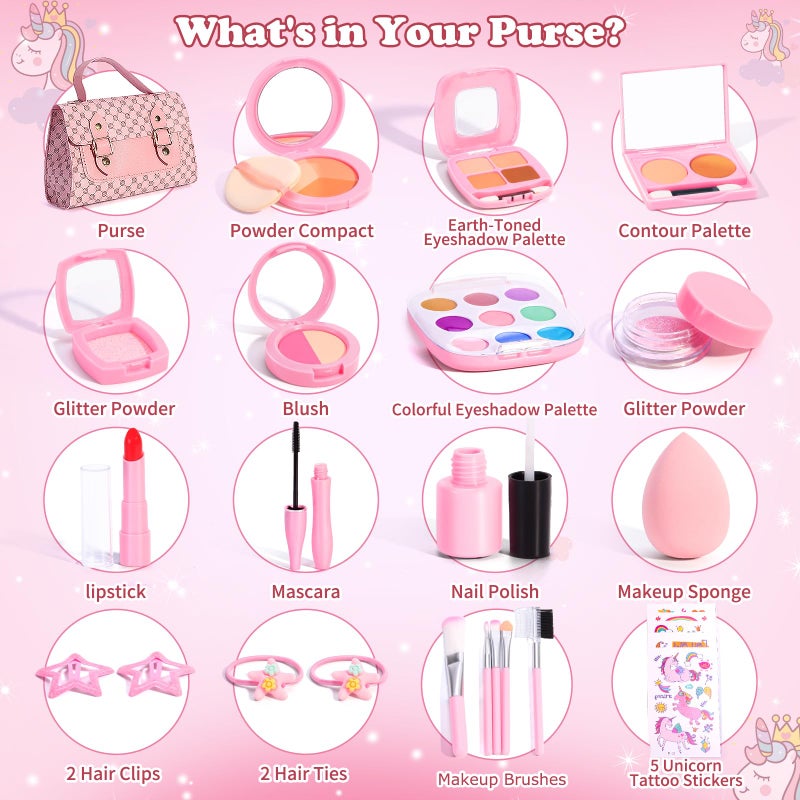 WESAYEE Toddlers Pretend Play Makeup Set for Kids 3-5, Fake Makeup for Girls with Toddler Purse, Make up Kit Toys for 3 4 5 6 7 Year Old Little Girls Birthday Gift - Image 2