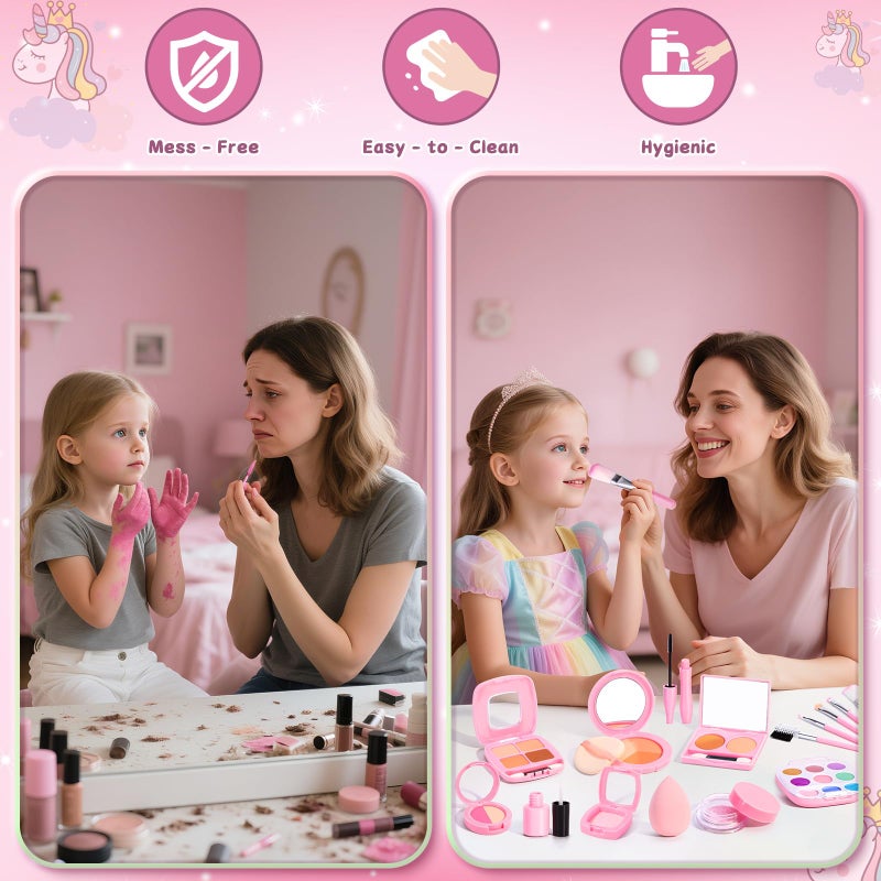 WESAYEE Toddlers Pretend Play Makeup Set for Kids 3-5, Fake Makeup for Girls with Toddler Purse, Make up Kit Toys for 3 4 5 6 7 Year Old Little Girls Birthday Gift - Image 5