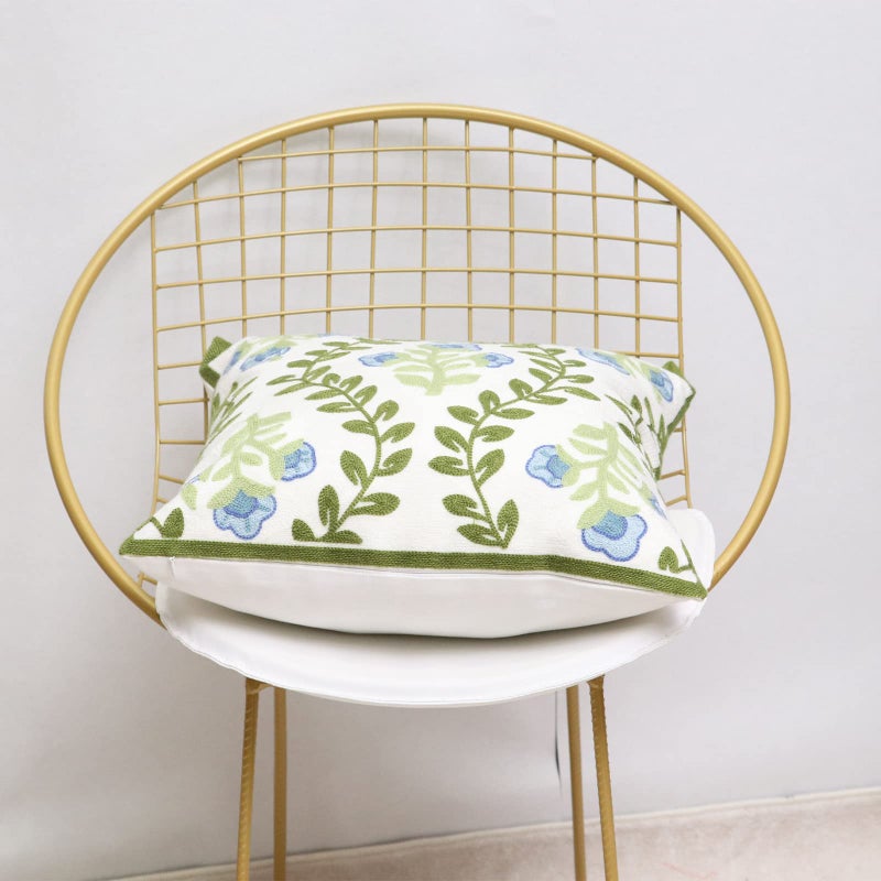 Pilmandu Set of 2 Embroidered Decorative Throw Pillow Covers Couch Square Pillowcases Cushion for Bedroom Sofa Farmhouse Decor 18x18 Inch (Blue Floral) - Image 5