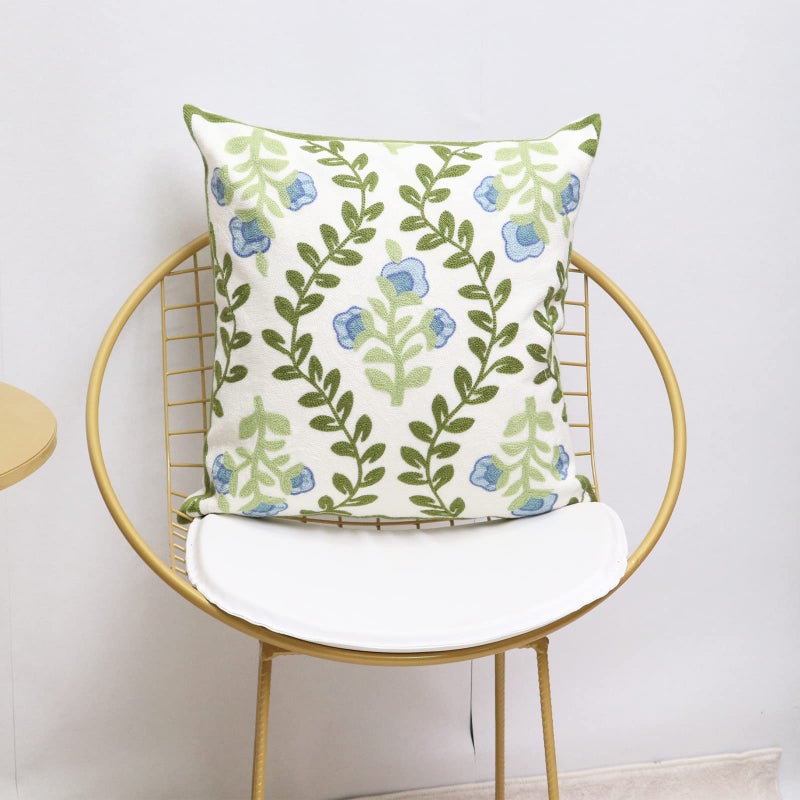 Pilmandu Set of 2 Embroidered Decorative Throw Pillow Covers Couch Square Pillowcases Cushion for Bedroom Sofa Farmhouse Decor 18x18 Inch (Blue Floral) - Image 4