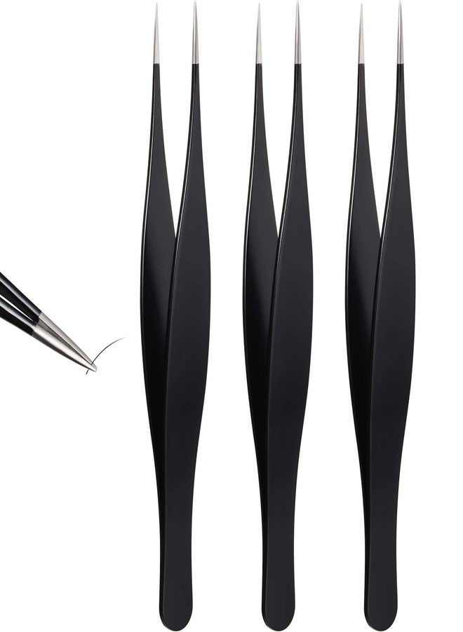 Mudder 3 Pcs Tweezers for Ingrown Hair Remover Sharp Blackhead Remover Stainless Steel Tweezers Precision Eyebrow and Shards(Black) - Image 1
