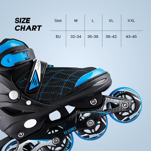 Konex 4 Wheel Inline Skates for Kids | Adjustable PU Wheels, Durable Aluminium Frame & Anti-Shock Support | Comfortable Indoor & Outdoor Skating Shoes (Size M 32-34) Blue - Image 2