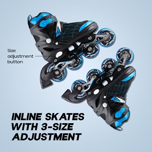 Konex 4 Wheel Inline Skates for Kids | Adjustable PU Wheels, Durable Aluminium Frame & Anti-Shock Support | Comfortable Indoor & Outdoor Skating Shoes (Size M 32-34) Blue - Image 5