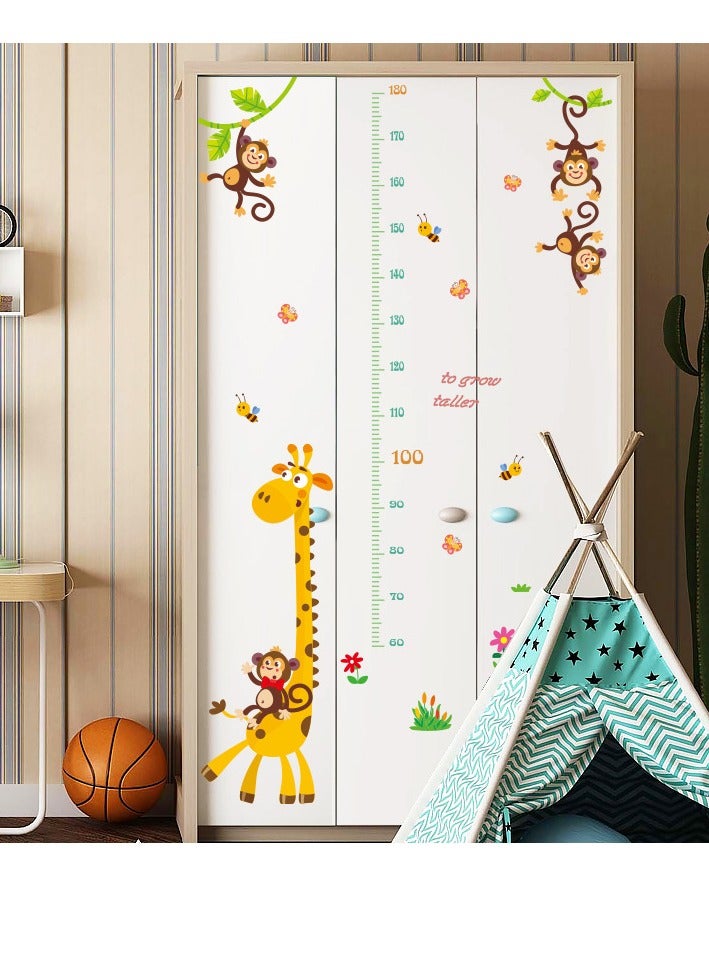 Cartoon Animals Growth Chart Tree and Animals Wall Stickers Giraffe and Monkey Kids Height Chart - Image 3