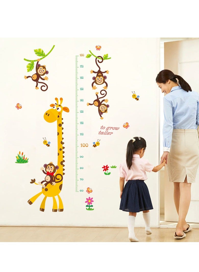 Cartoon Animals Growth Chart Tree and Animals Wall Stickers Giraffe and Monkey Kids Height Chart - Image 2