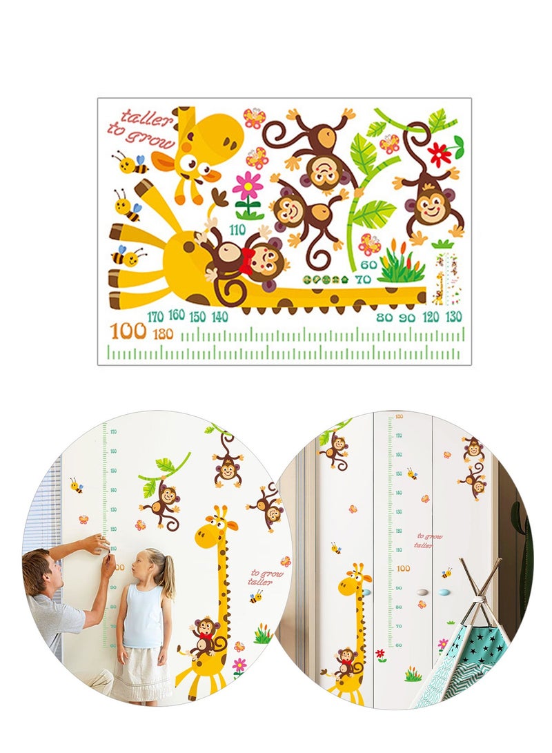 Cartoon Animals Growth Chart Tree and Animals Wall Stickers Giraffe and Monkey Kids Height Chart - Image 1