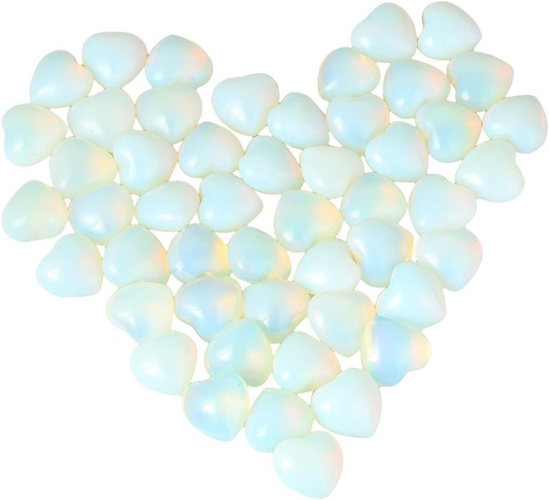 mookaitedecor Healing Crystals Opalite Heart Love Worry Palm Stone Reiki Balancing 0.5 Inch, Pack of 12